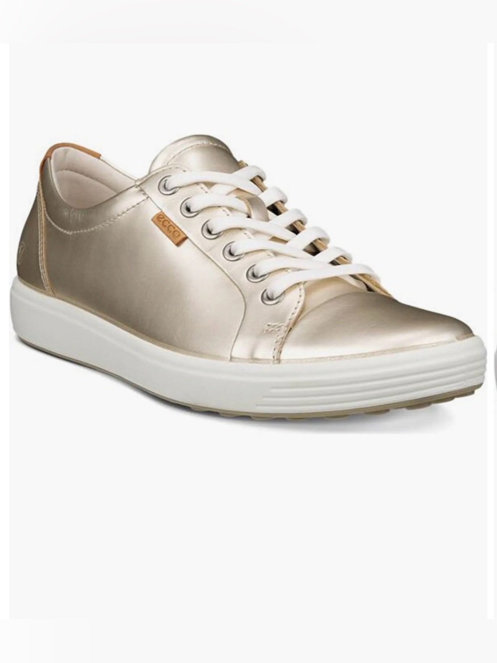 New Ecco Women's Metallic Soft 7 Metallic Champagne Leather Sneaker Low Tops